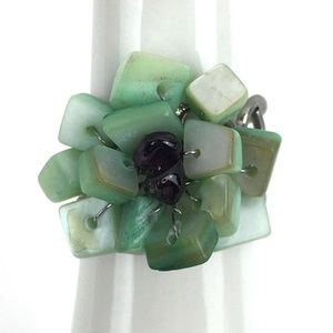Healing Precious Gem Stone Flower Adjustable Ring